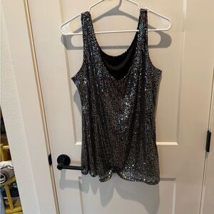 Black/Silver Sequin Tank Top, XL, unbranded, P2P 19”, Length 24”